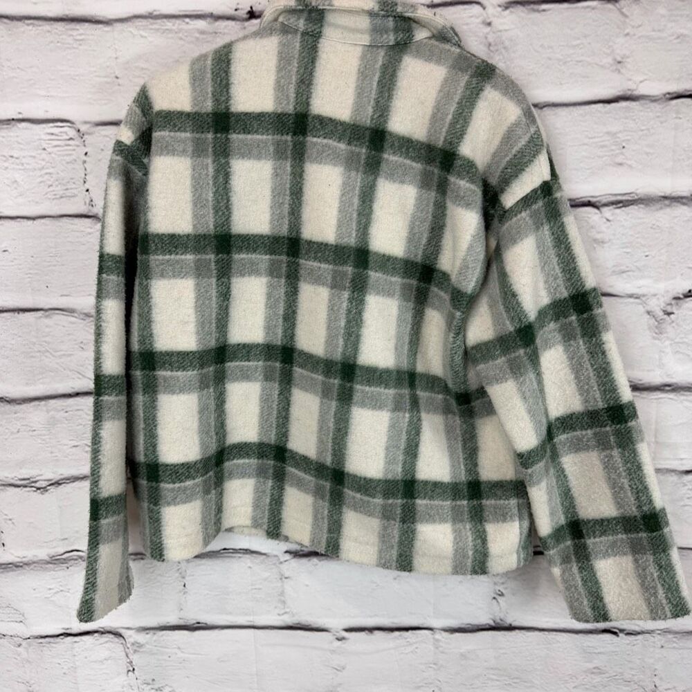 Madewell Plaid Cropped Jacket XS Green Cream Button Front Fall Shacket Coat - Picture 7 of 7